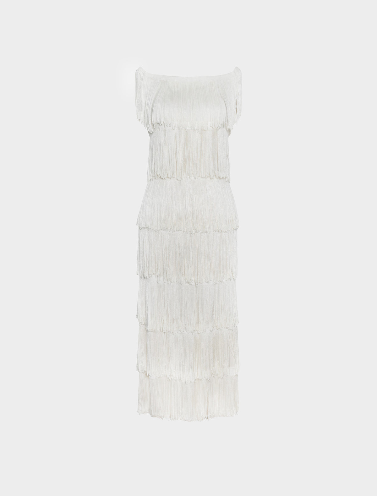 Loris Azzaro 1970s White Silk Knit Fringed Tiered Dress