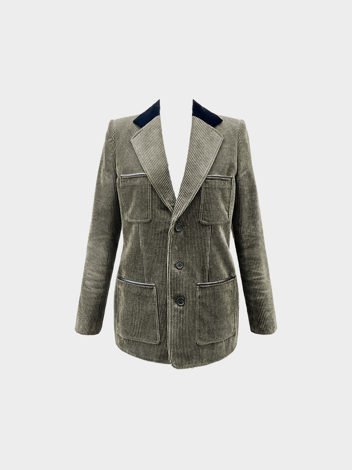 Saint Laurent 2020s Khaki Corduroy Velvet Collar Single-Brester Blazer