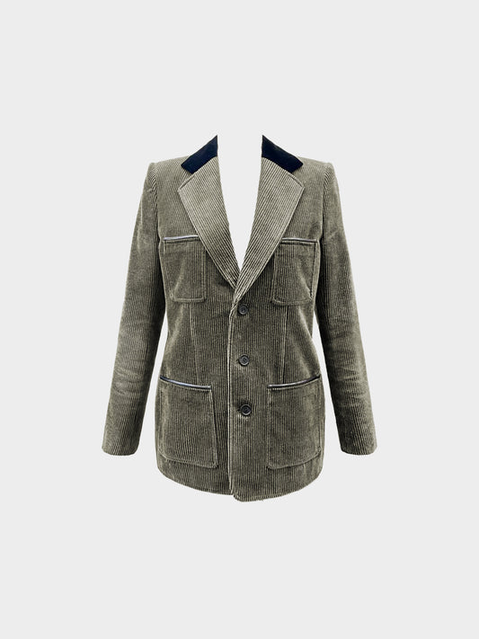 Saint Laurent 2020s Khaki Corduroy Velvet Collar Single-Brester Blazer