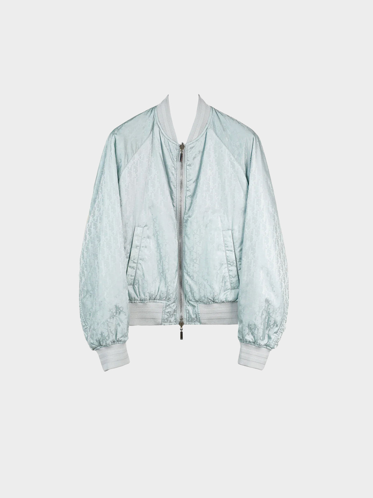 Christian Dior 2020s Light Blue Nylon Oblique Reversible Bomber Jacket