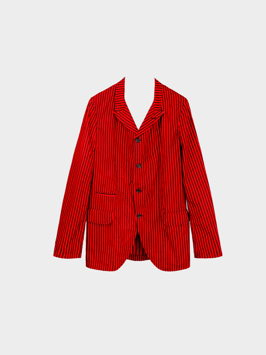 Comme des Garçons SS 2022 Mens Runway Striped Cotton Poplin Single-Breasted Blazer