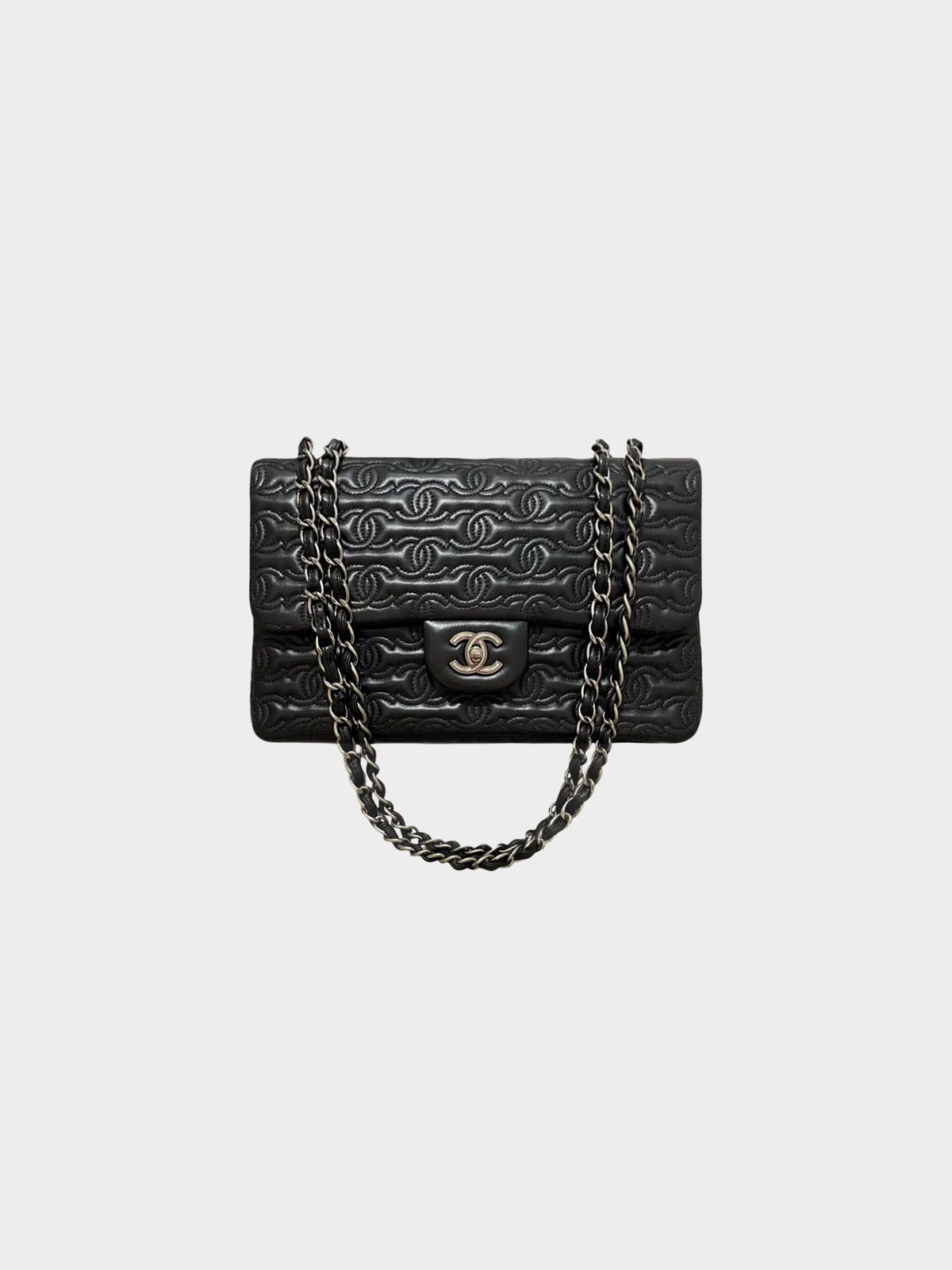 Chanel 2014 Black Calfskin Leather Stitched and Embossed CC Flap Bag