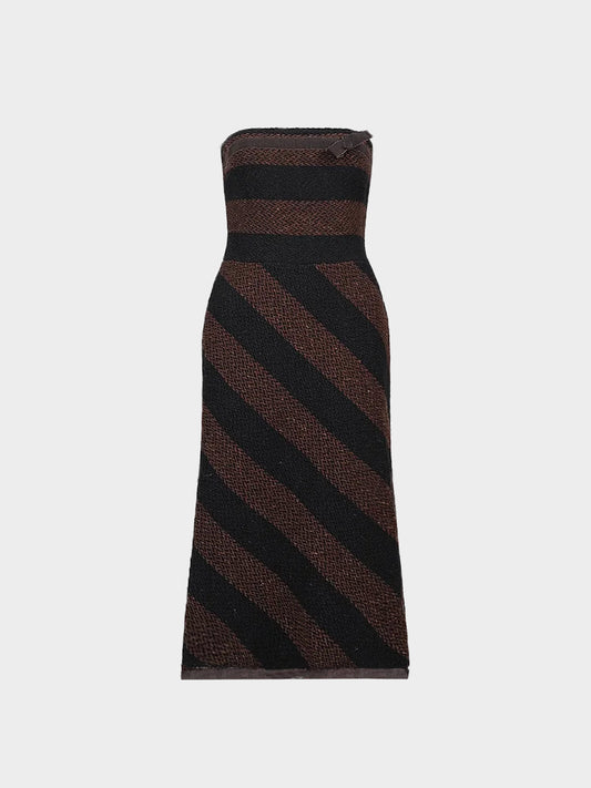 Prada FW 2000 Runway Striped Wool Strapless Dress