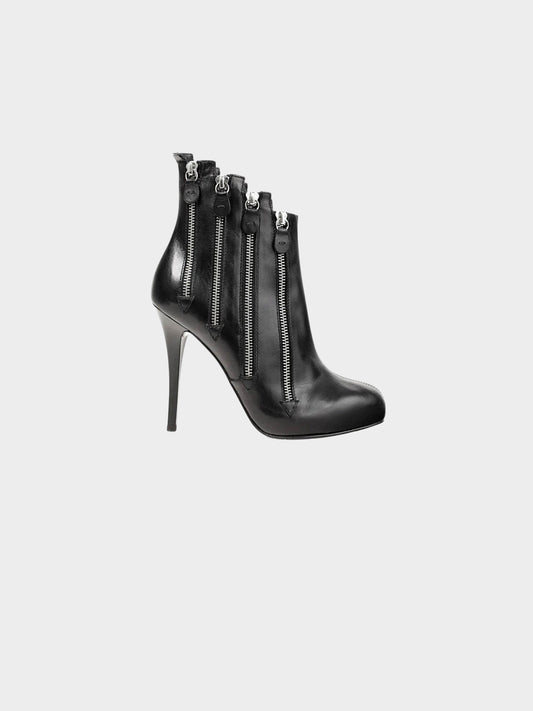 Giuseppe Zanotti 2009 Black Leather Multi-Zip Ankle Bootie