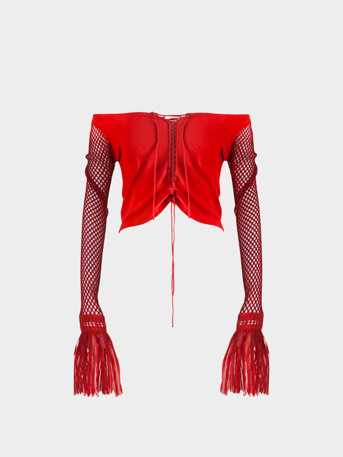 Jean Paul Gaultier 2000s Red Ribbed Crochet Net Sleeves with Tulle Cuffs