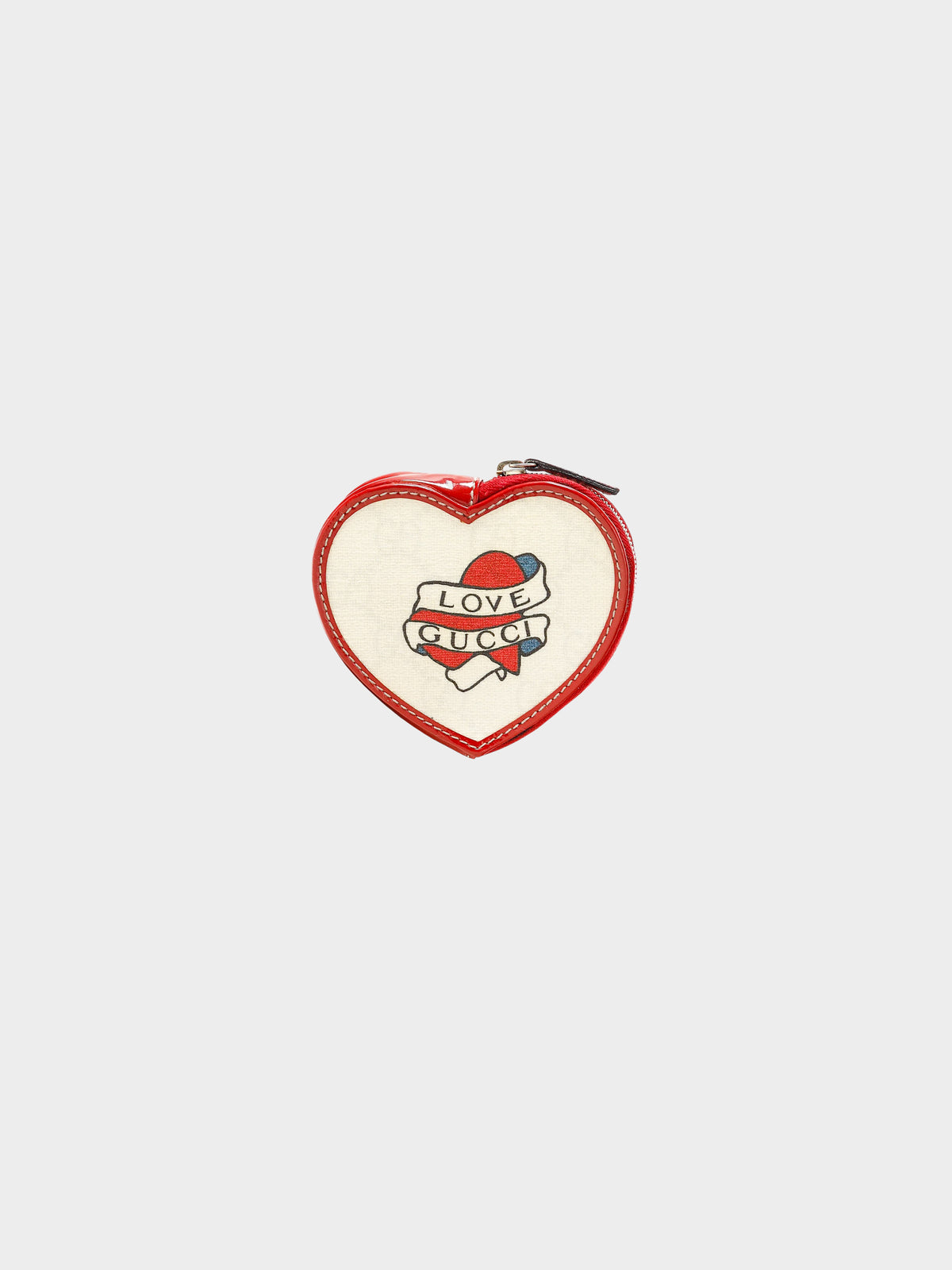 Gucci 2008 Red Patent Leather and Monogram Coated Canvas Tattoo Heart Coin Purse
