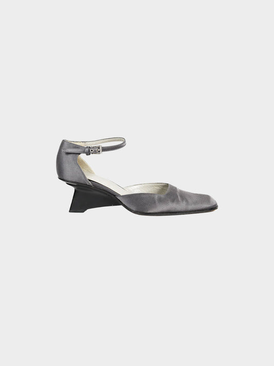 Prada 2000s Grey Satin D'Orsay Pumps