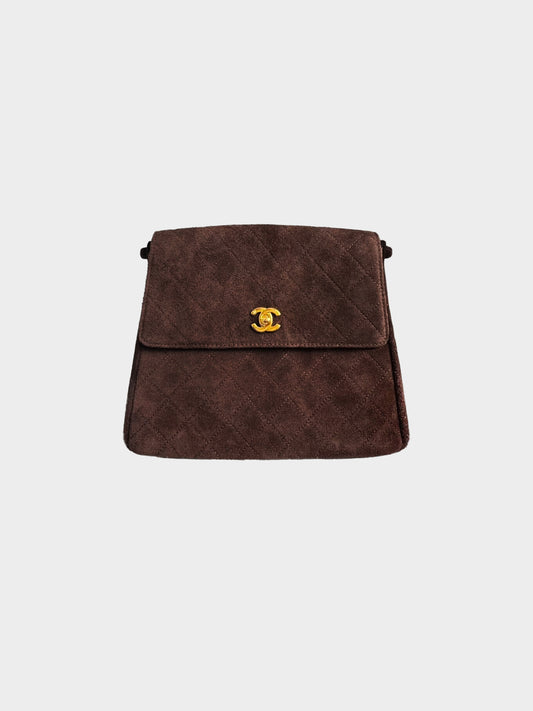 Chanel 1997 Brown Suede Matelasse Jumbo Maxi Flap Bag