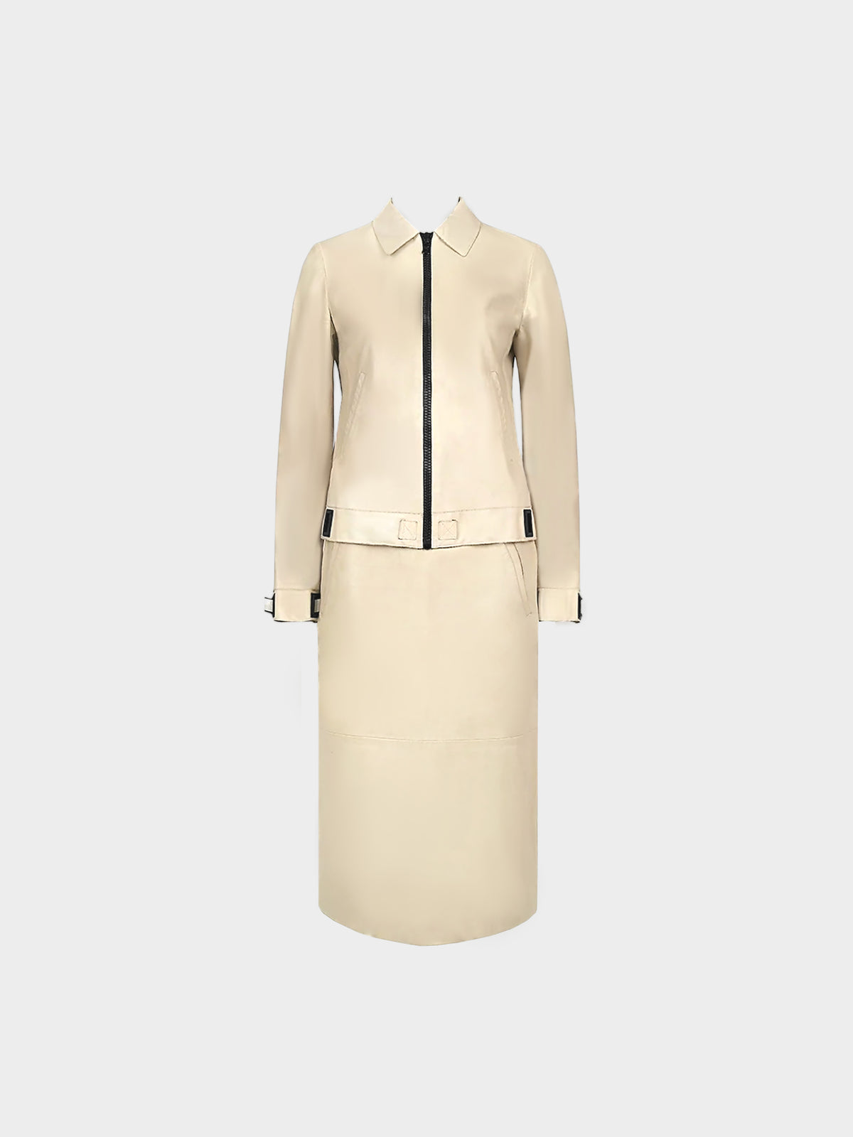 Miu Miu SS 2000 Beige Leather Jacket and Skirt Set