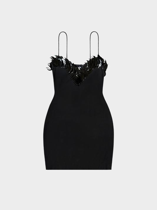 La Perla 1990s Black Tiger Tooth Sequin Embellished Dress