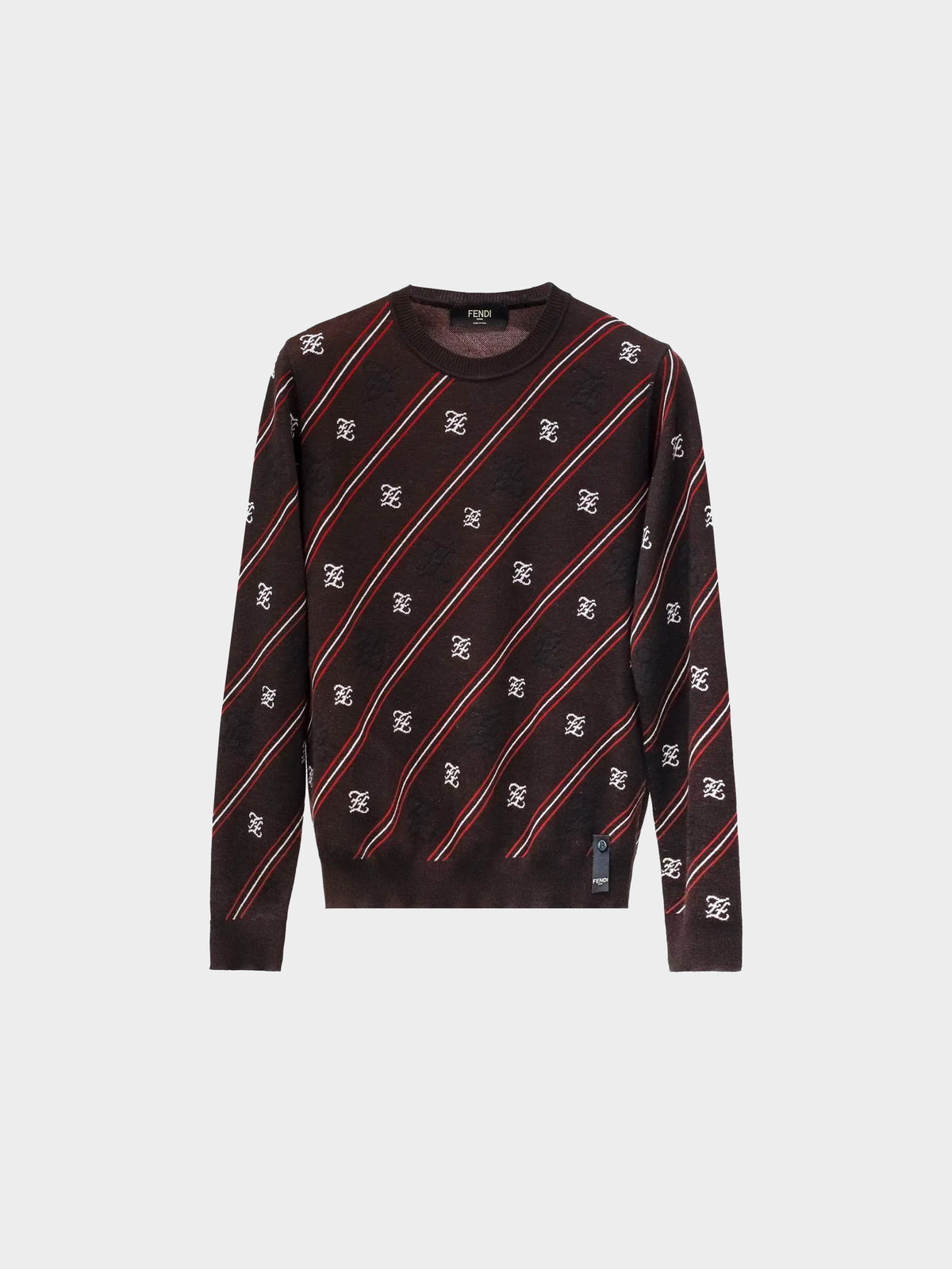 Fendi 2019 Men's Brown Diagonal Striped FF Logo Wool Knit Sweater