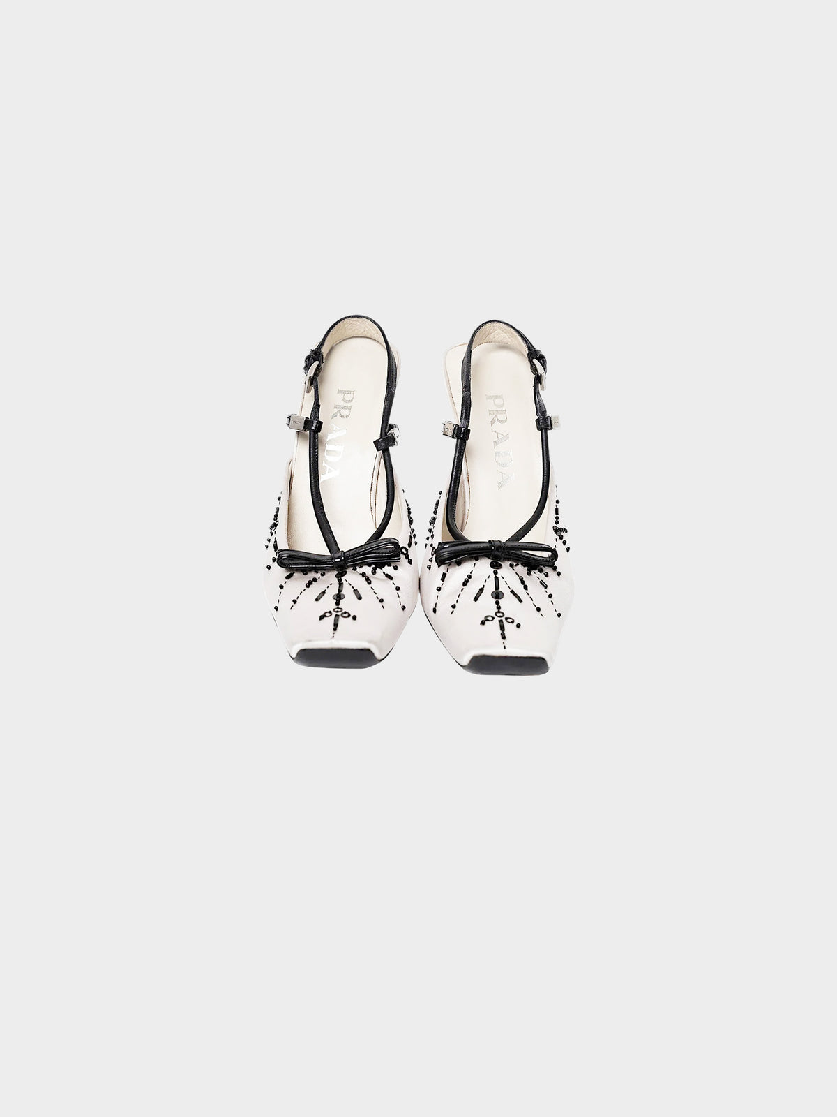 Prada SS 2000 Grey Beading and Bow Embellished Satin Heels
