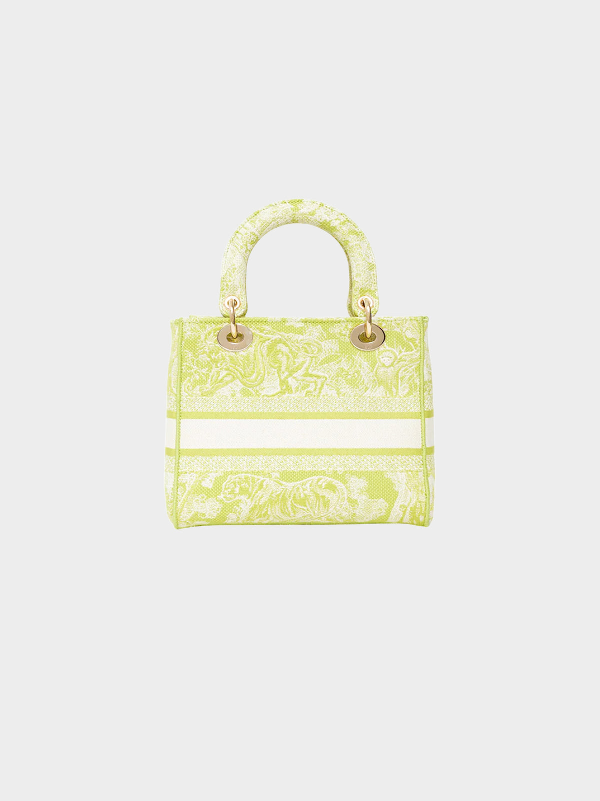 Christian Dior 2020 Lime Green Toile De Jouy Canvas Medium Lady D-Lite Bag
