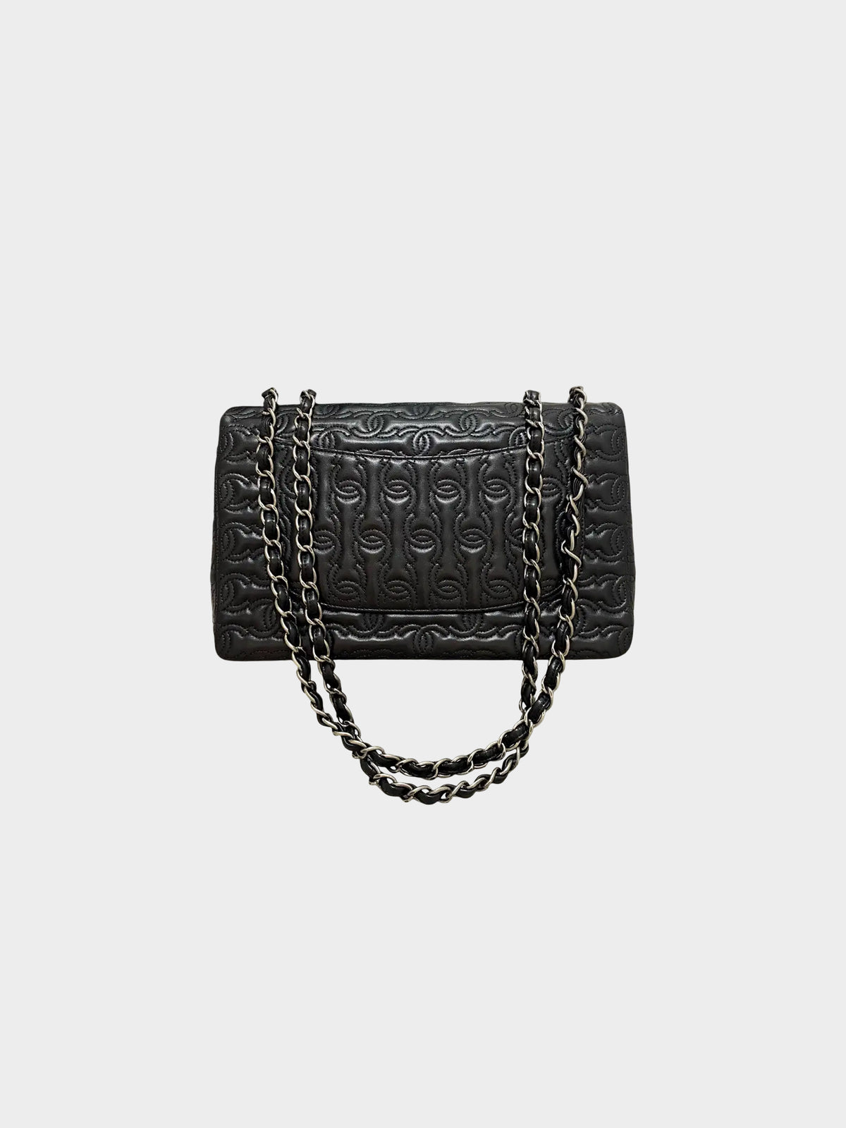 Chanel 2014 Black Calfskin Leather Stitched and Embossed CC Flap Bag