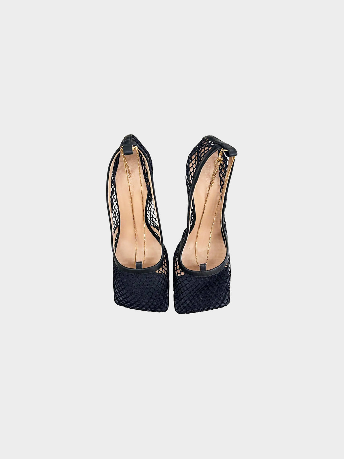 Bottega Veneta 2020s Black Mesh Gold Chain Embellished Pumps