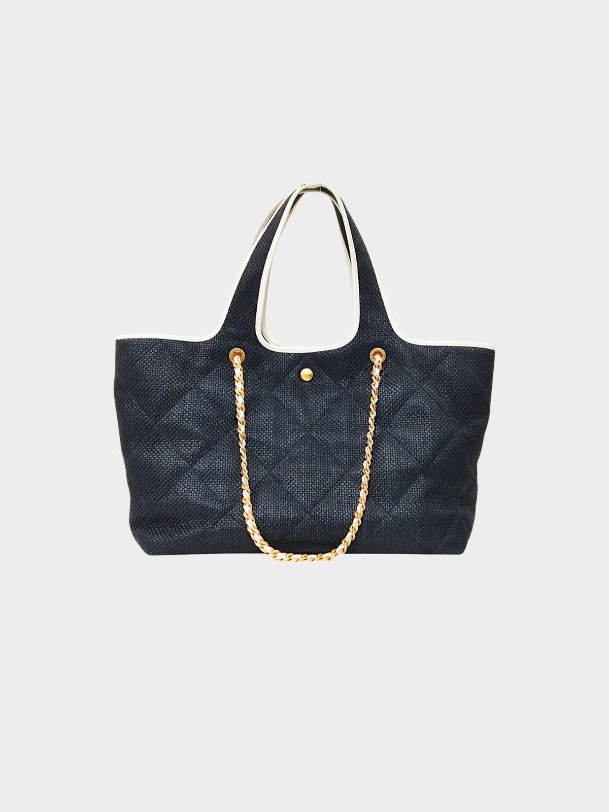 Chanel 2023 Dark Navy Raffia Quilted Tote Bag