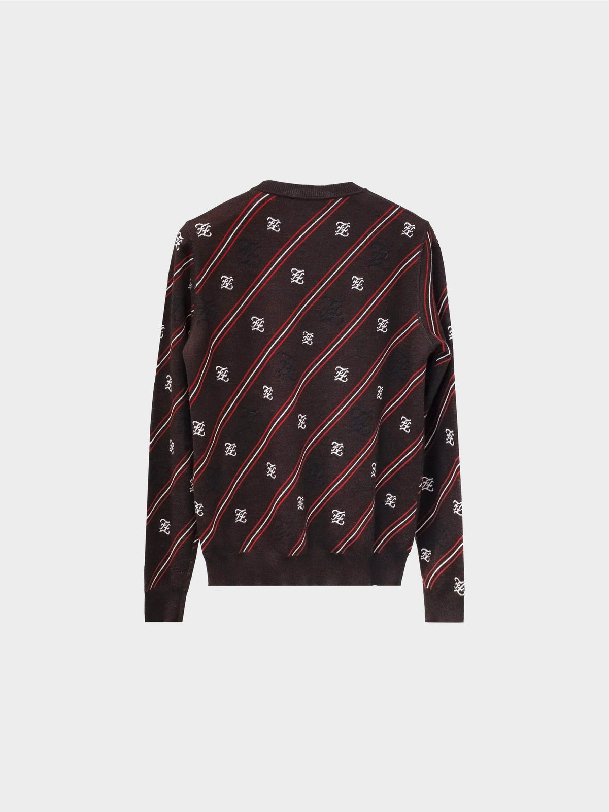 Fendi 2019 Men's Brown Diagonal Striped FF Logo Wool Knit Sweater