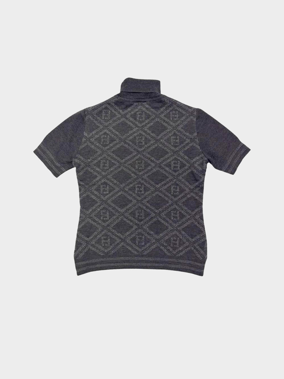 Fendi 2000s Grey Merino Wool FF and Diamond Intarsia Knit Top
