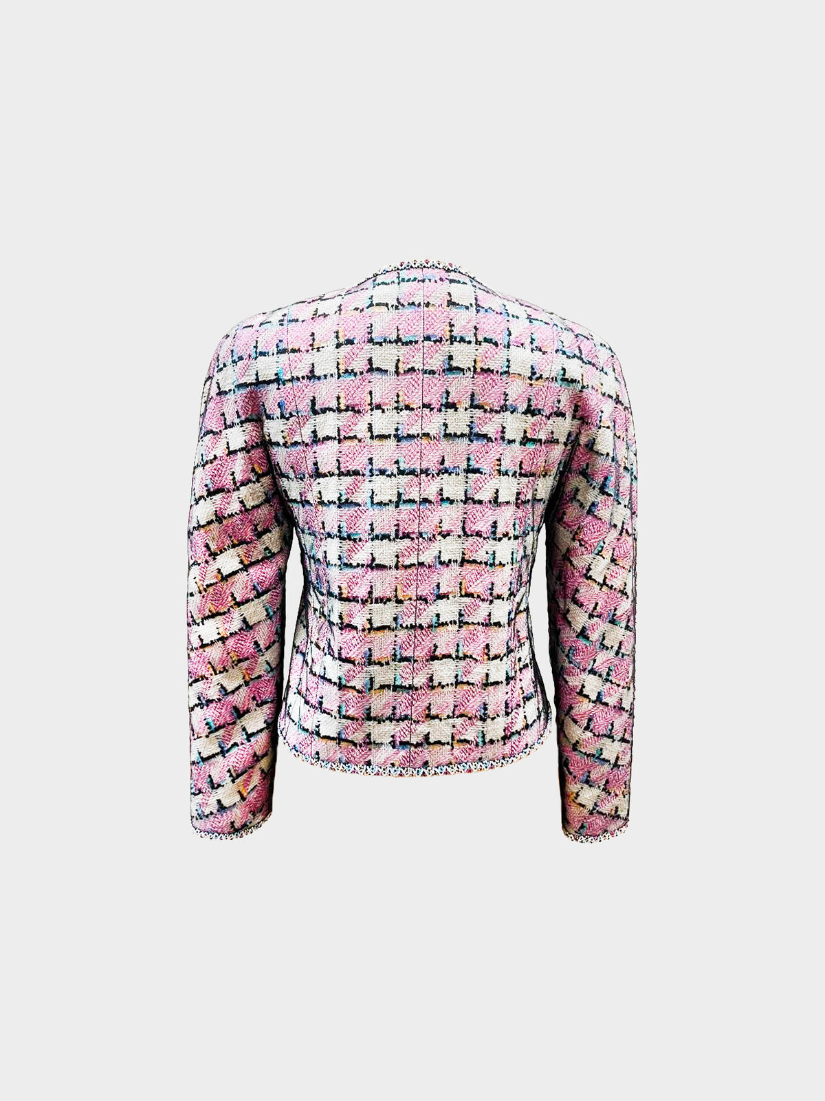 Chanel 1998 Pastel Check Tweed Tulle Overlay Jacket