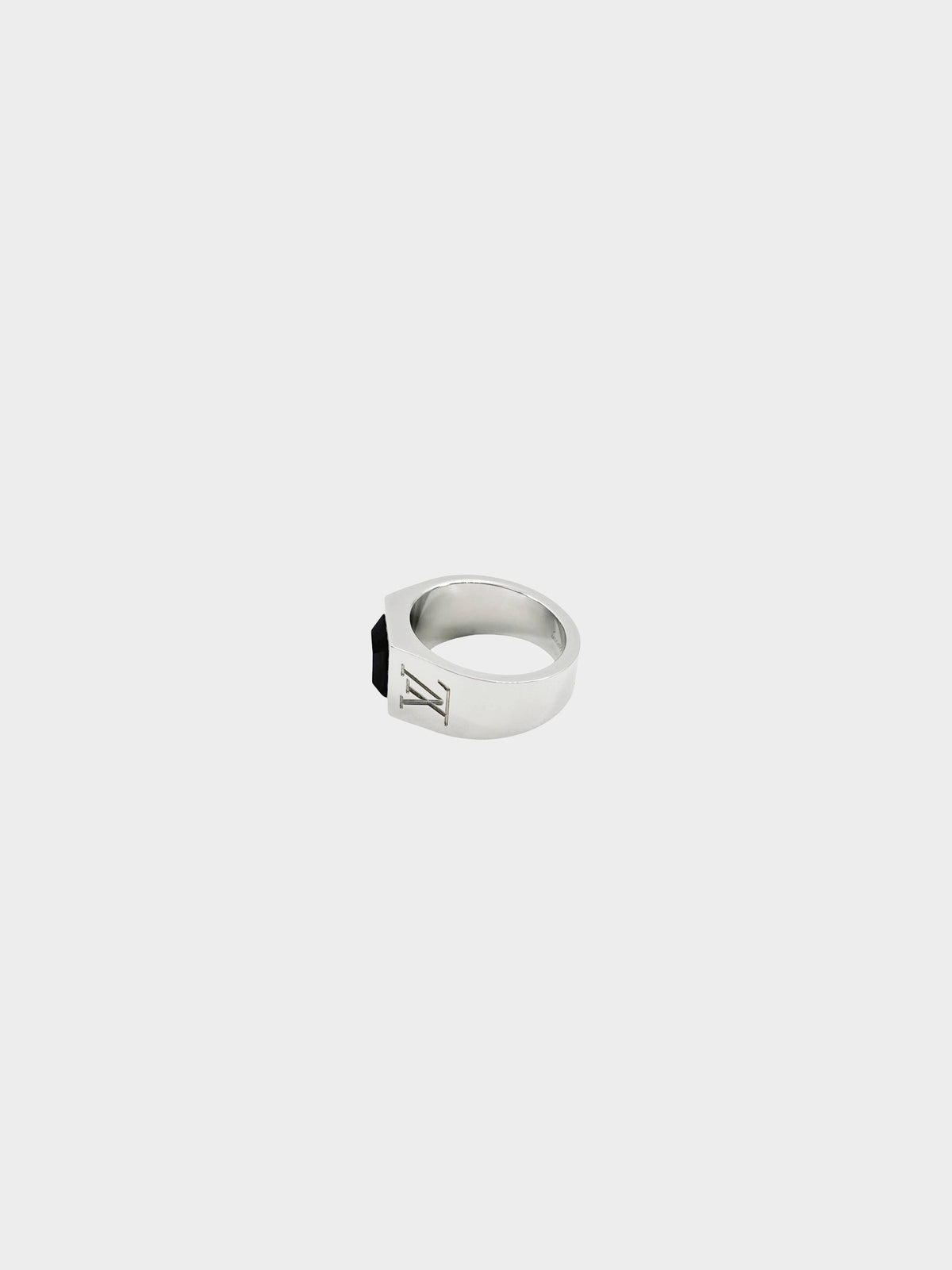 Louis Vuitton 2020s Silver Monogram Engraved Onyx Signet Ring