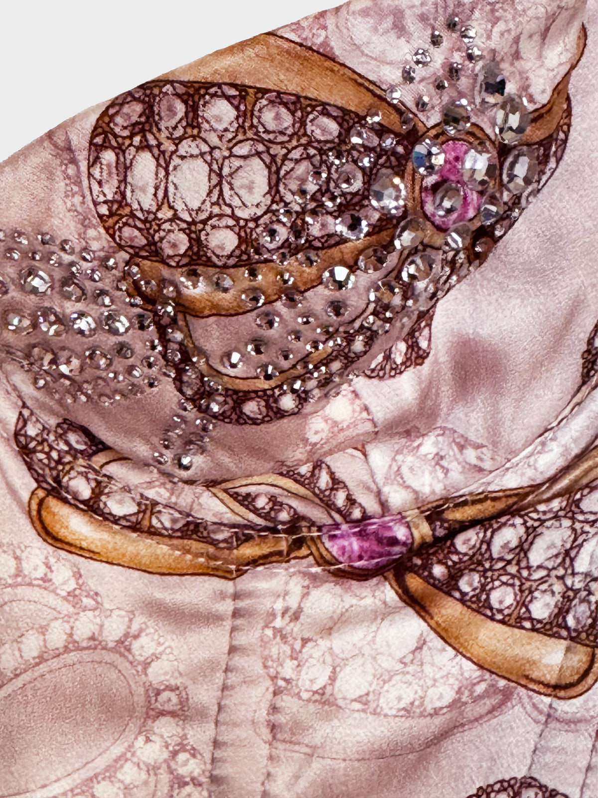 Blumarine 2000s Light Pink Satin Rhinestone Embellished Printed Corset