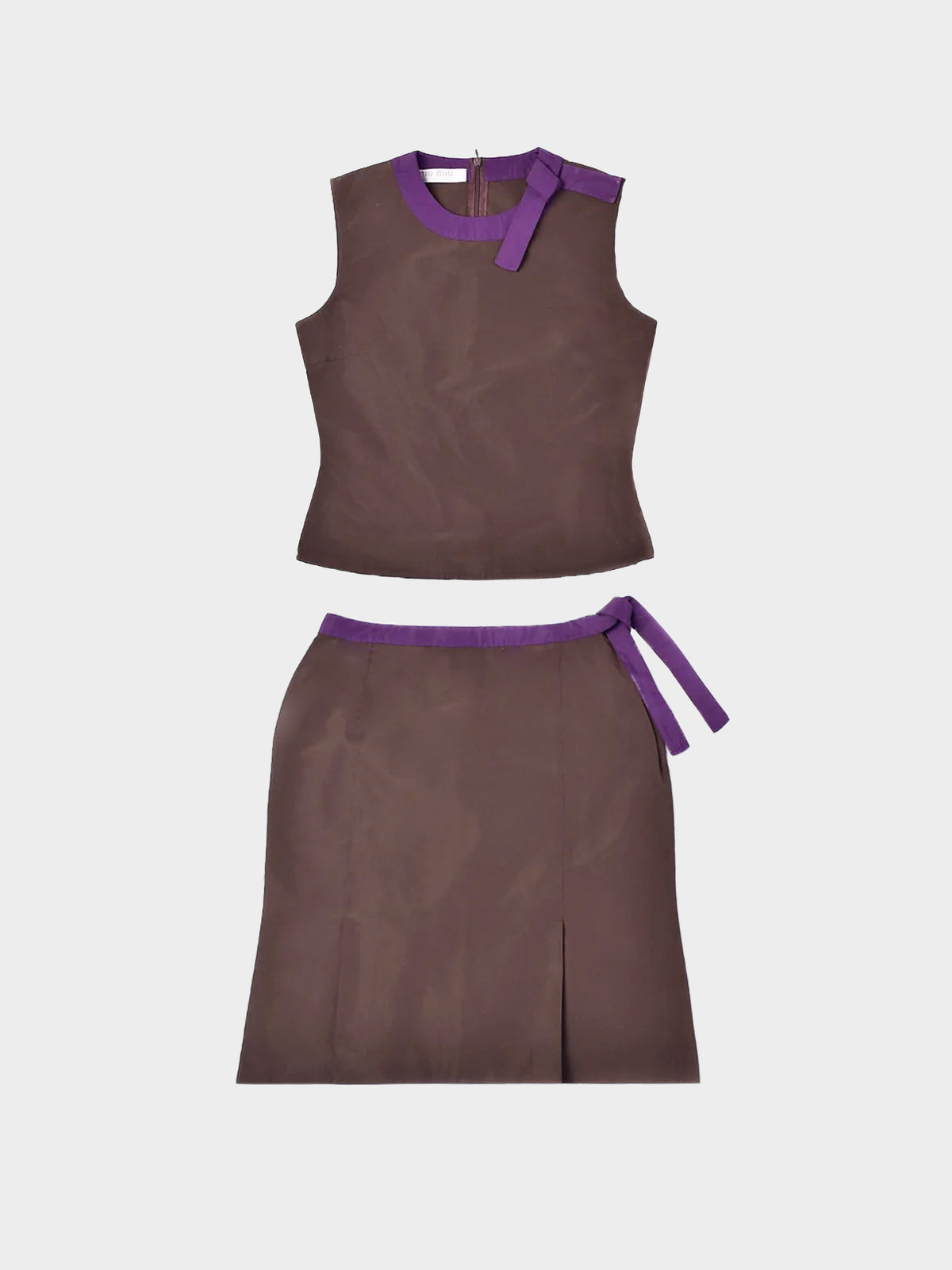 Miu Miu SS 2000 Brown Satin Top and Skirt Set