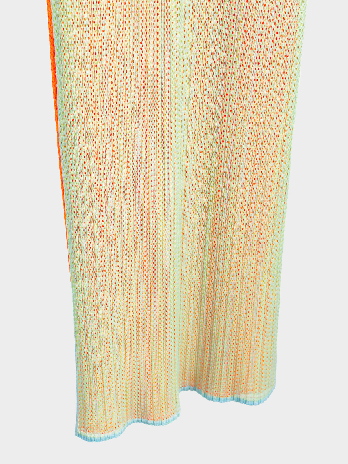 Issey Miyake Pleats Please 2000s Fluorescent Green and Orange Mesh Overlay Dress