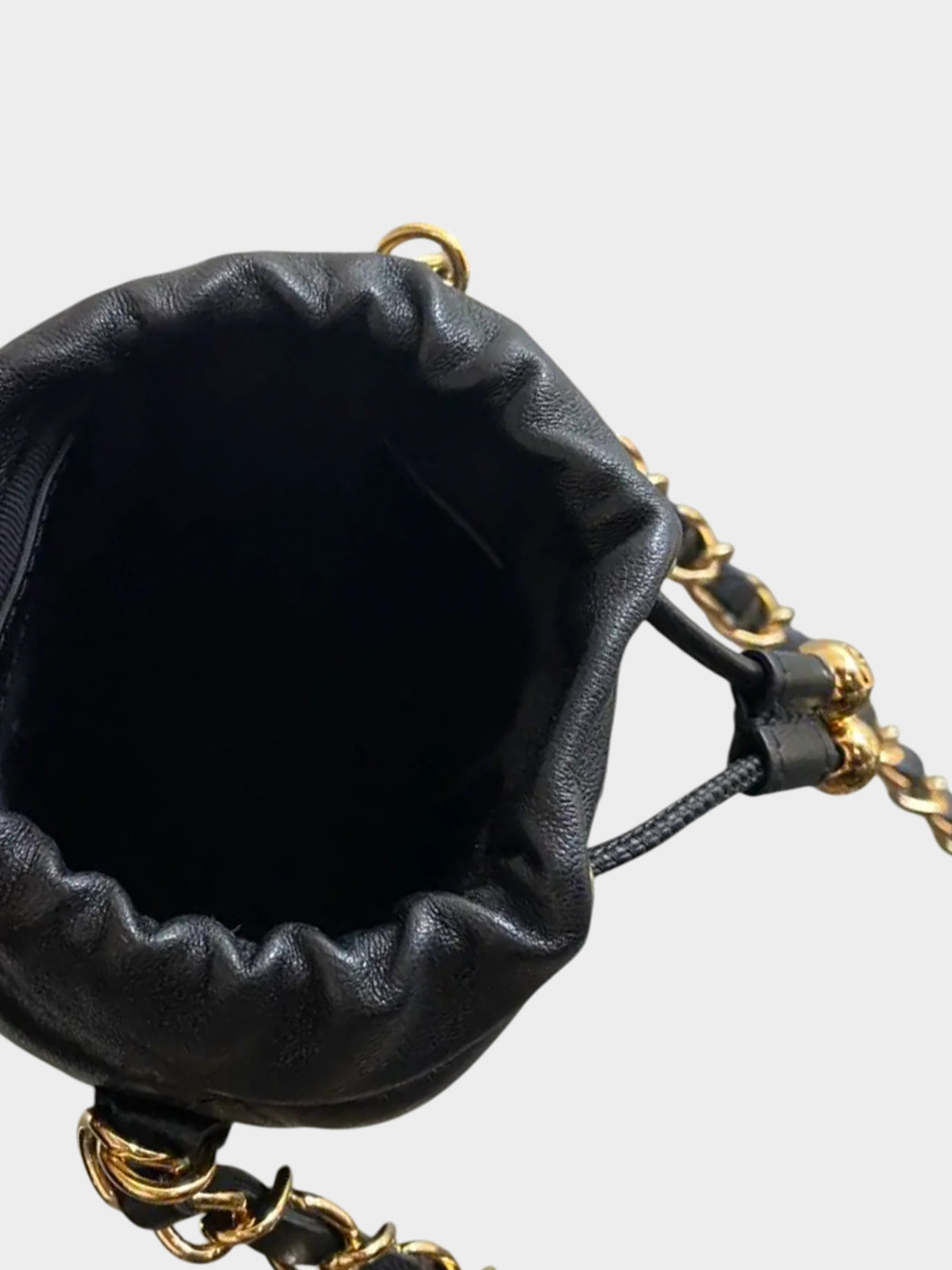 Chanel Cruise 2021-2022 Black Lambskin Quilted Mini Bucket Fluffy Chain Bag