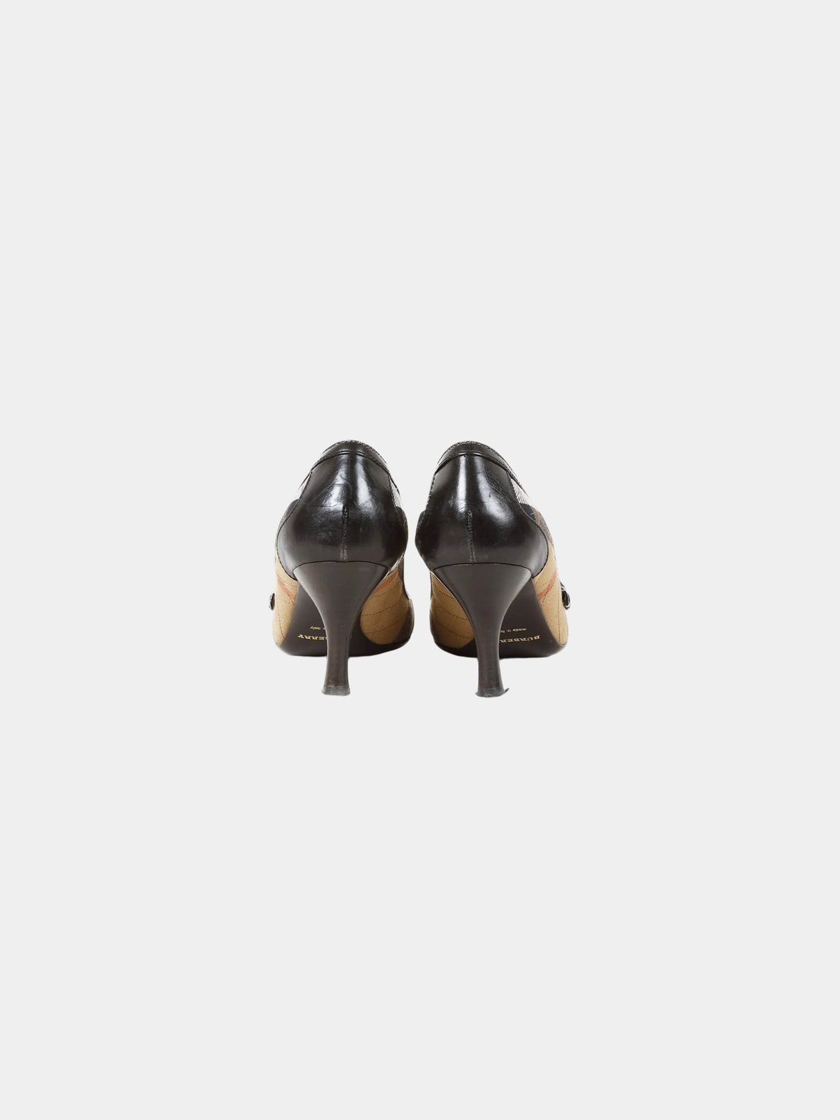 Burberry 2000s Black Leather and Check Canvas Pumps