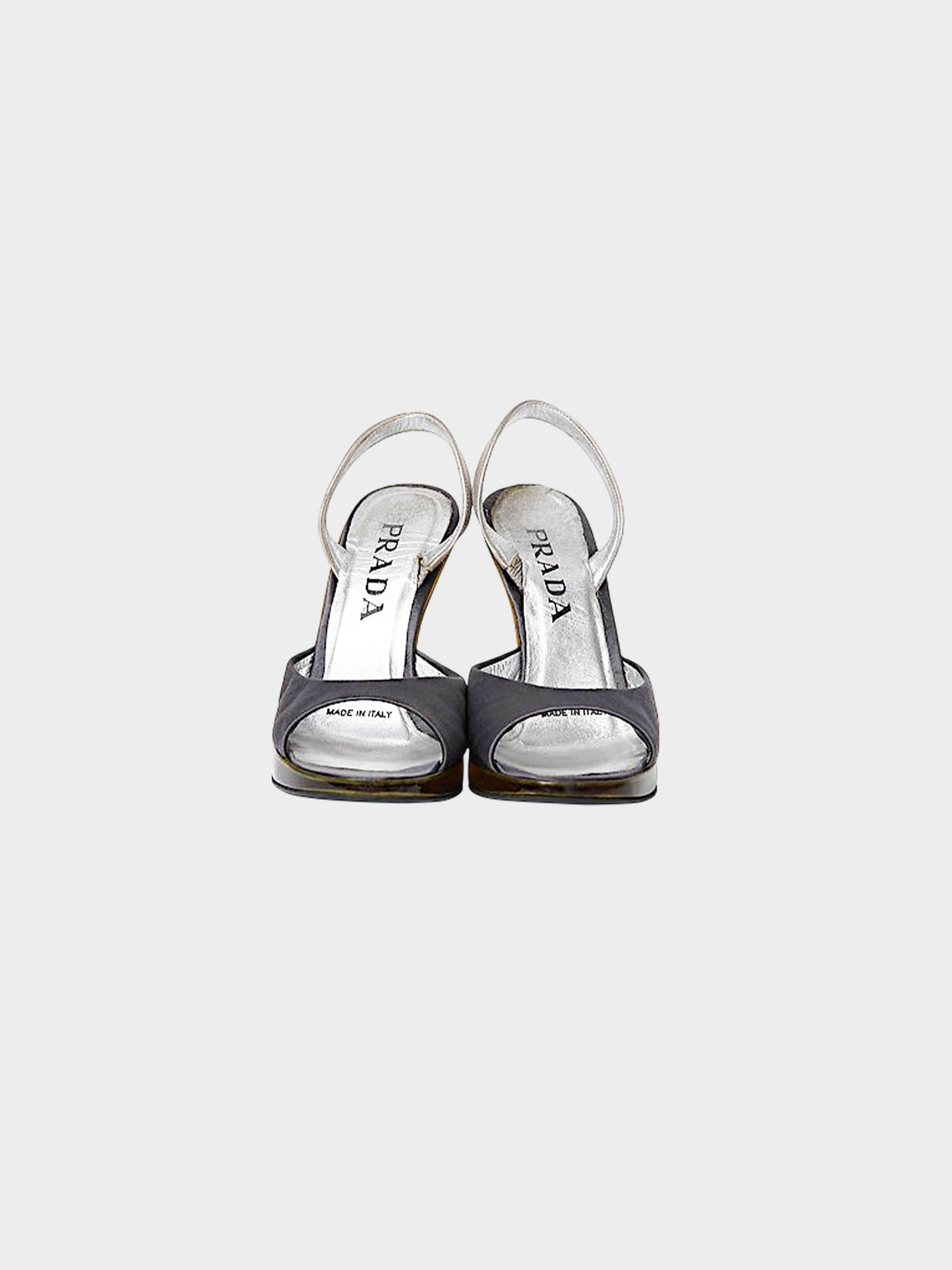 Prada SS 1998 Silver Metallic Leather and Yellow Plexiglass Heels