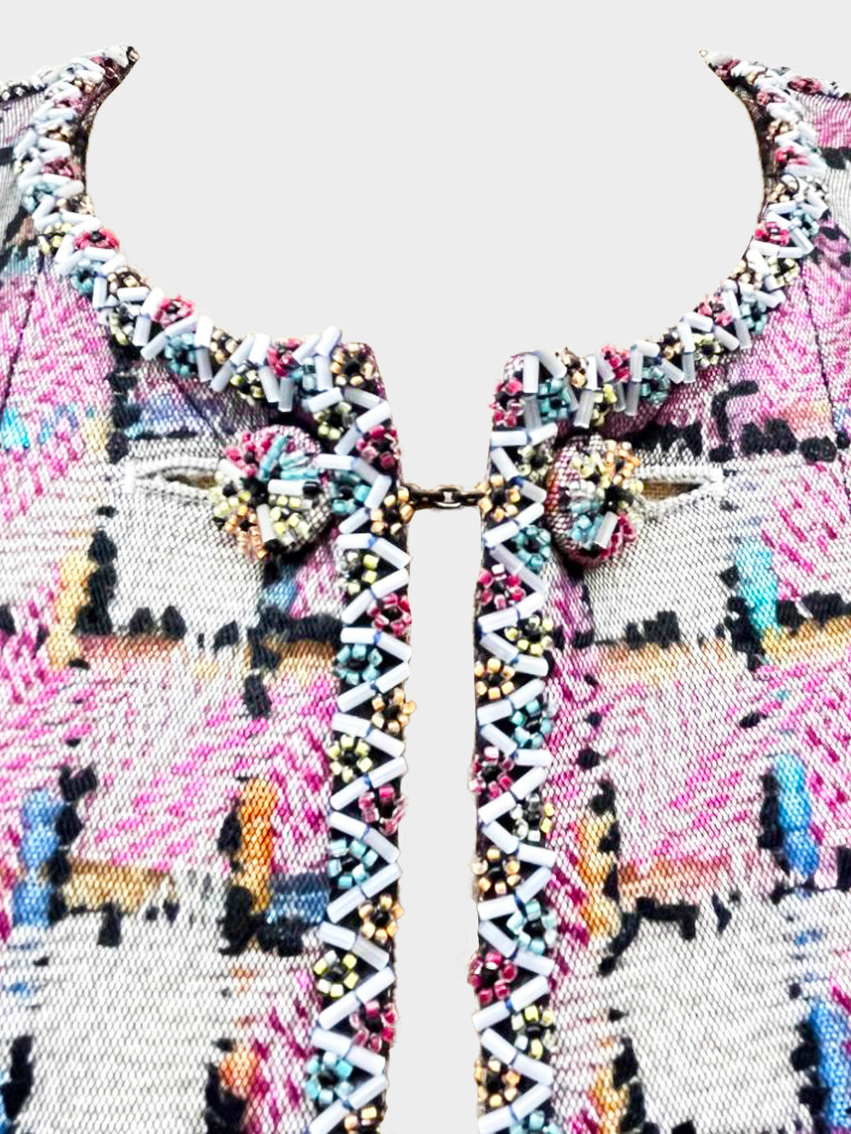 Chanel 1998 Pastel Check Tweed Tulle Overlay Jacket