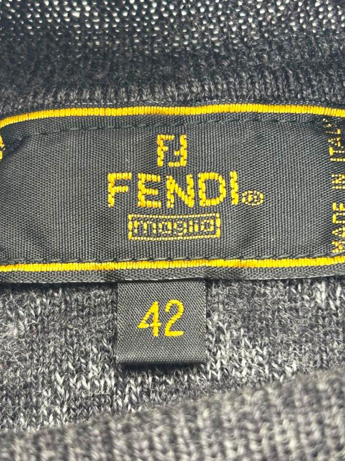 Fendi 2000s Grey Merino Wool FF and Diamond Intarsia Knit Top
