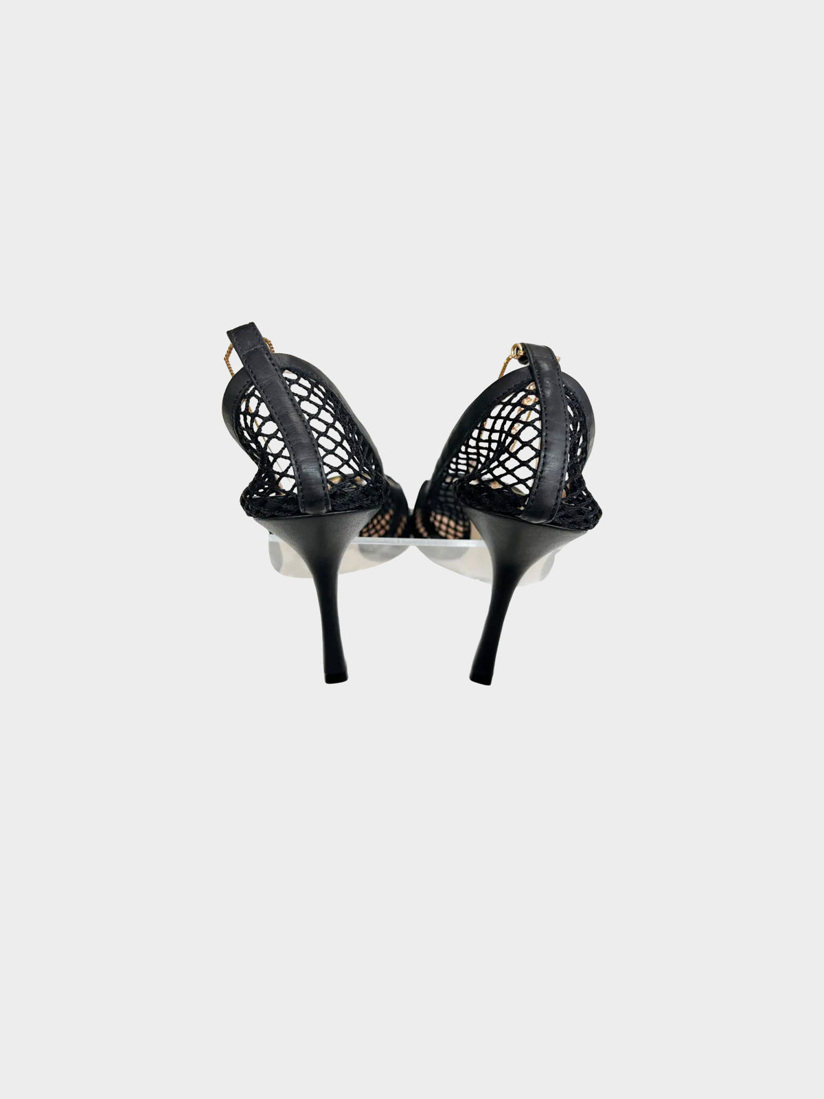 Bottega Veneta 2020s Black Mesh Gold Chain Embellished Pumps