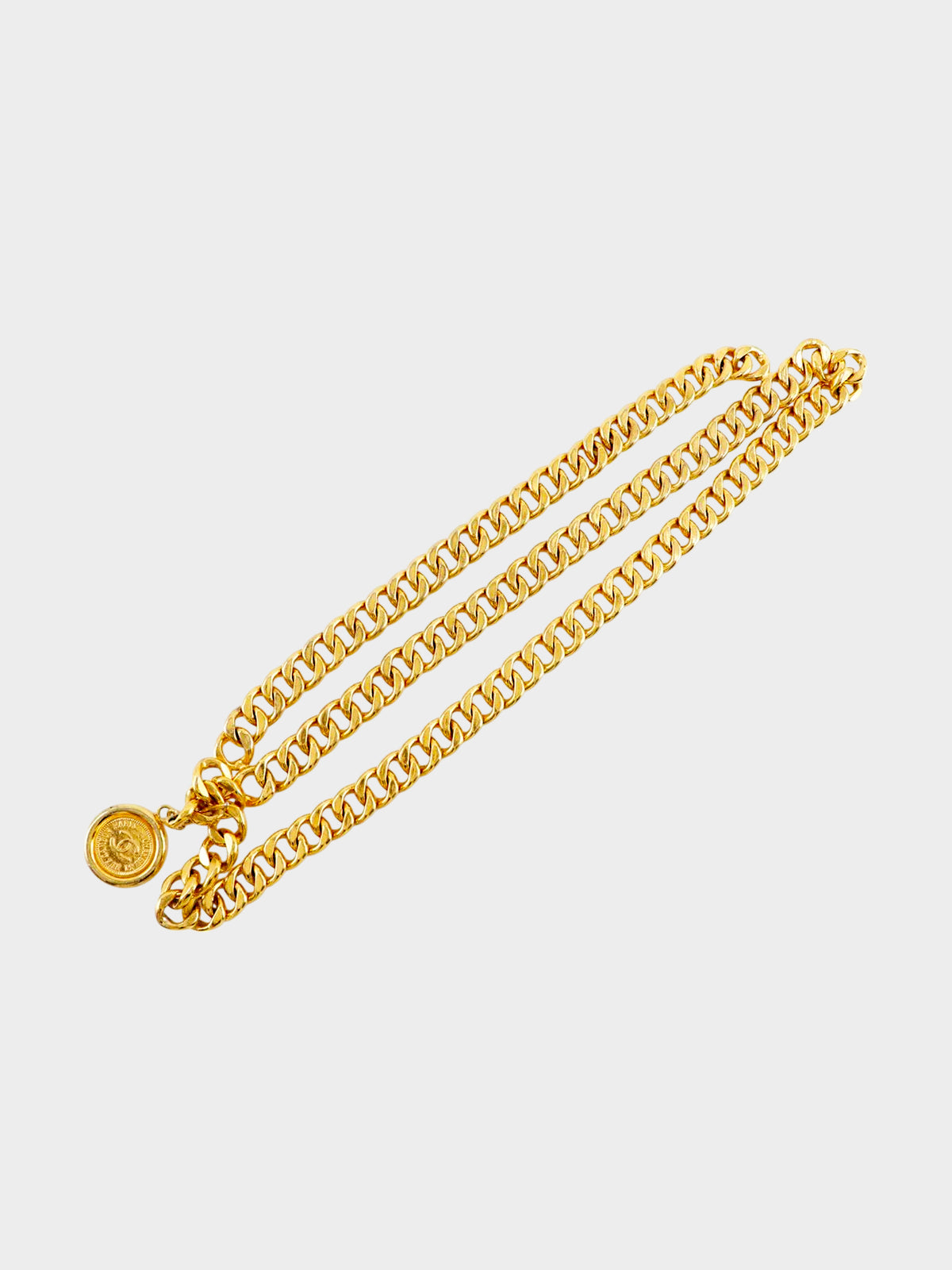 Chanel 1990s Gold Chain Link 31 Rue Cambon Medallion Belt