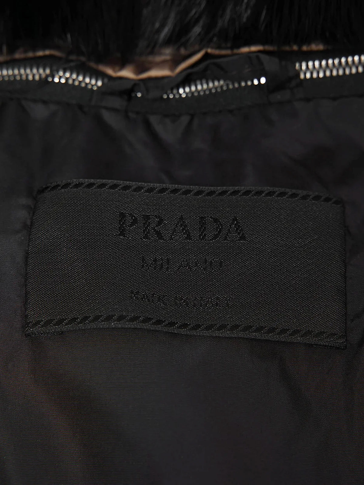 Prada FW 2004 Printed Puffer Mink Fur Trim Padded Nylon Jacket