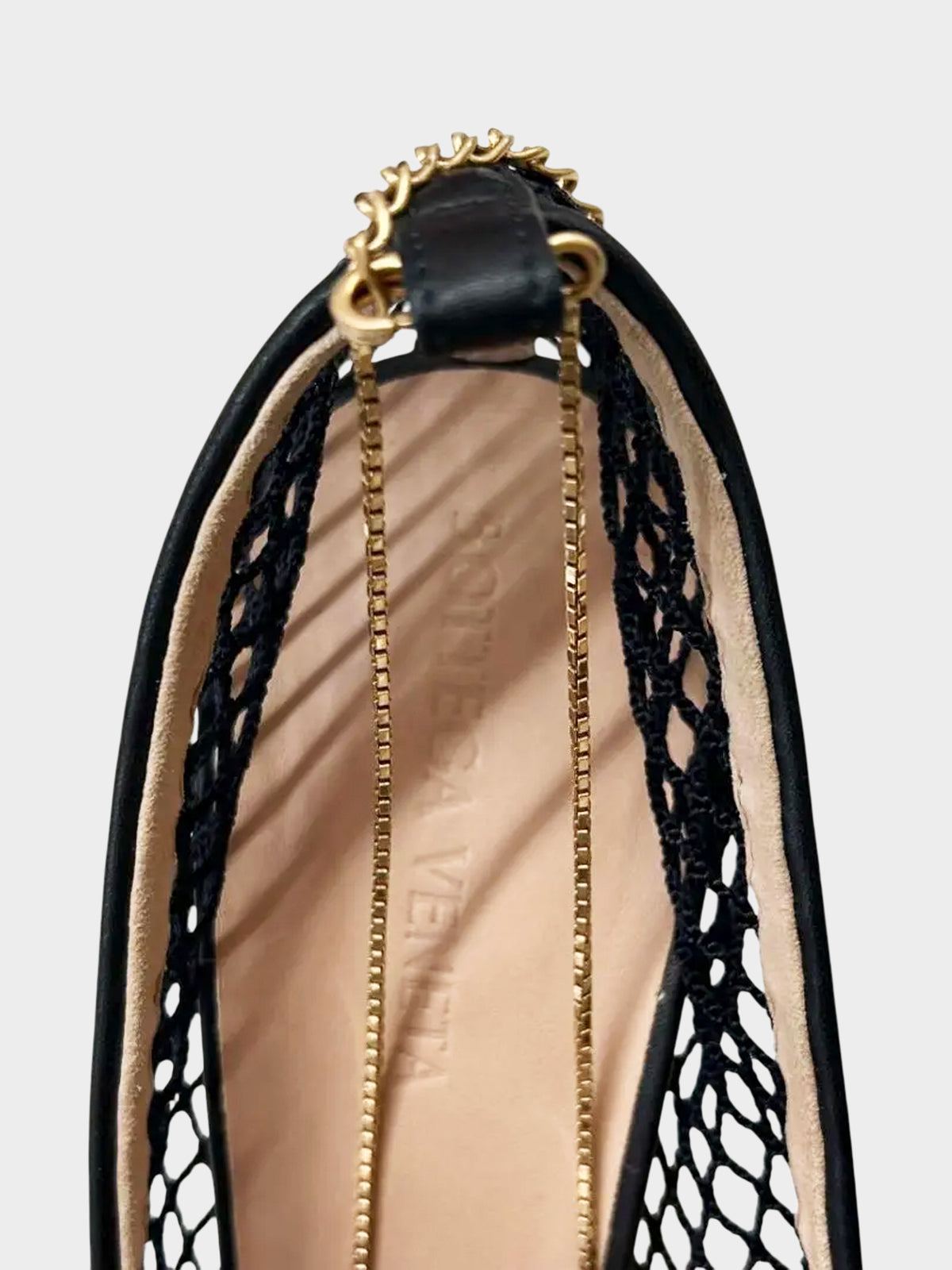 Bottega Veneta 2020s Black Mesh Gold Chain Embellished Pumps