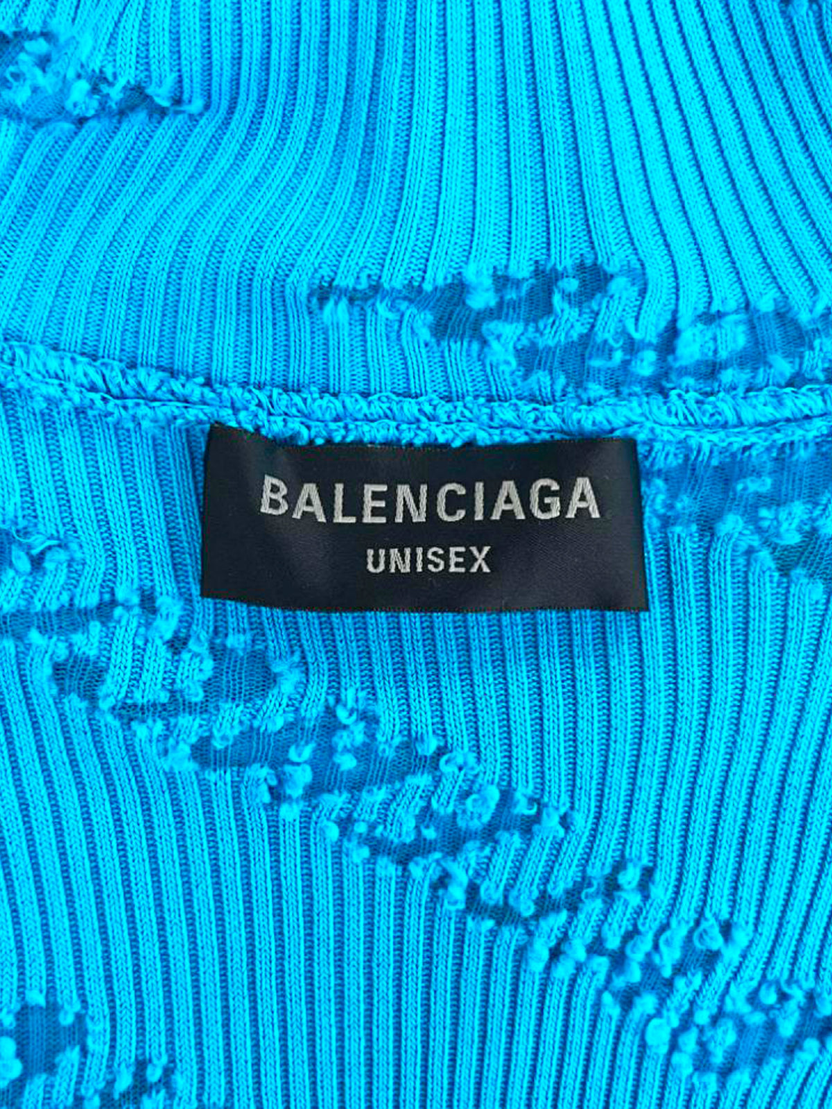 Balenciaga 2022 Blue Rib-Knit Turtleneck Logo Sweater