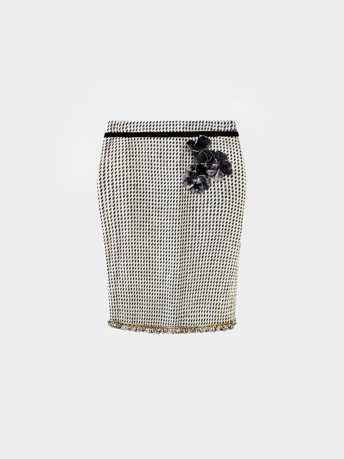 Moschino 2010s Tweed Floral Appliqué Skirt