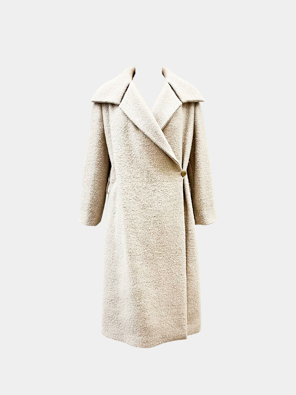 Chanel 2020s Beige Tinsel Wool Belted Coat