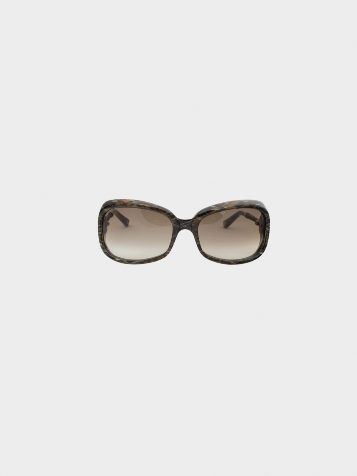 Bottega Veneta 2010s BV 92/S Green Crosshatch Braided-Leather Rectangular Sunglasses