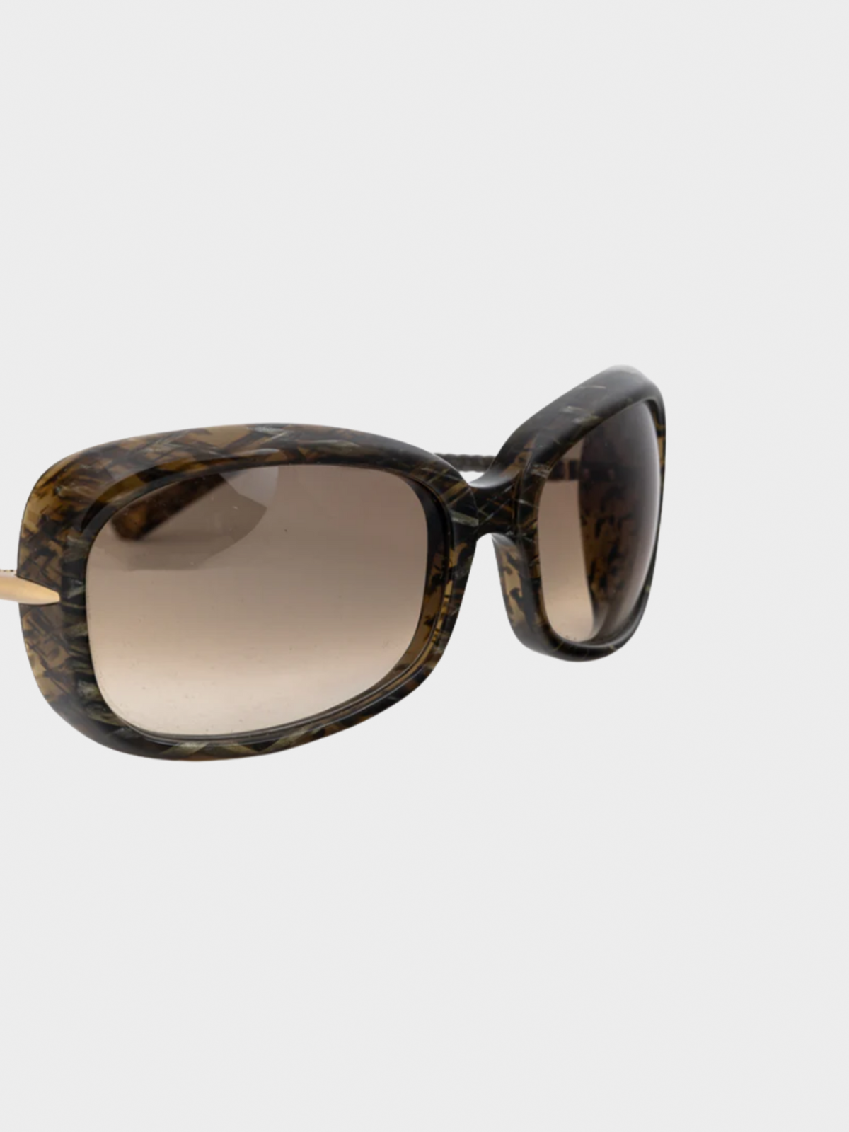Bottega Veneta 2010s BV 92/S Green Crosshatch Braided-Leather Rectangular Sunglasses