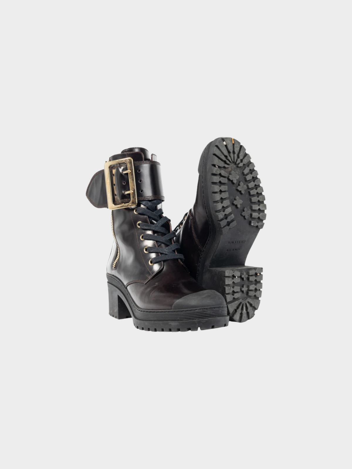 Burberry 2017 Scarcroft 50 Bordeaux Buckled Glossed-Leather Combat Boots