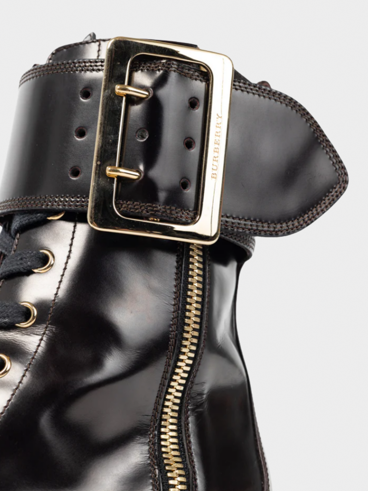 Burberry 2017 Scarcroft 50 Bordeaux Buckled Glossed-Leather Combat Boots