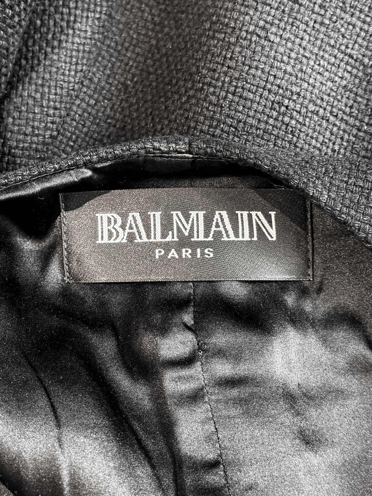 Balmain FW 2010 Navy Silk Bouclé Chain-embellished Military Jacket