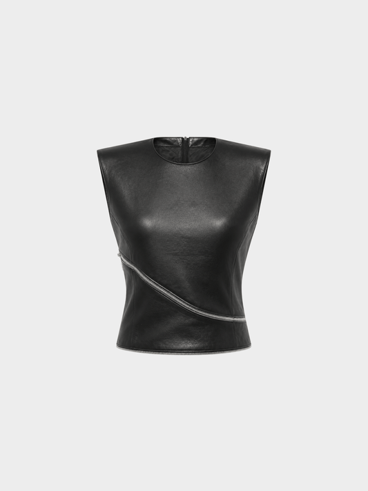 Versace FW 1998 Black Leather Zip Top