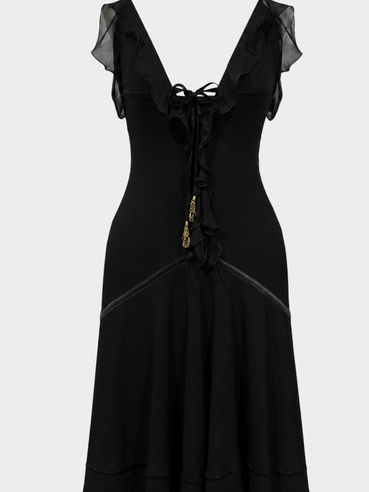 Roberto Cavalli SS 2004 Black Ruffled Bias-Cut Dress