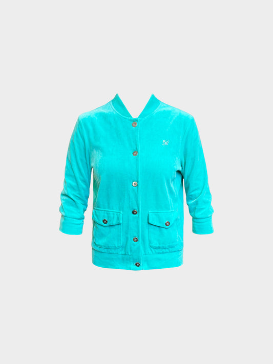 Blumarine 2000s Turquoise Velour Bomber Jacket