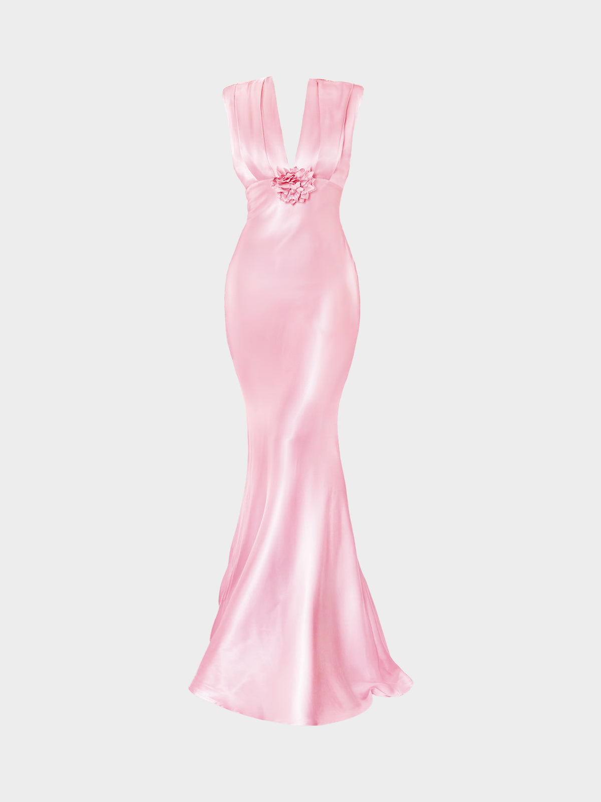 Blumarine 2000s Pink Satin Floral Detail Long Dress