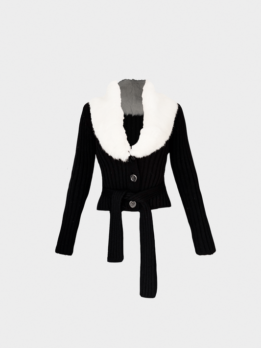 Dolce and Gabbana FW 1995 White Fur Trim Cardigan
