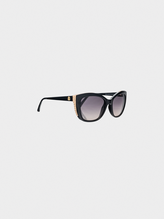 Roberto Cavalli 2010s Mekbuda Black Rhinestone Snakeskin-Texture Cat-Eye Sunglasses